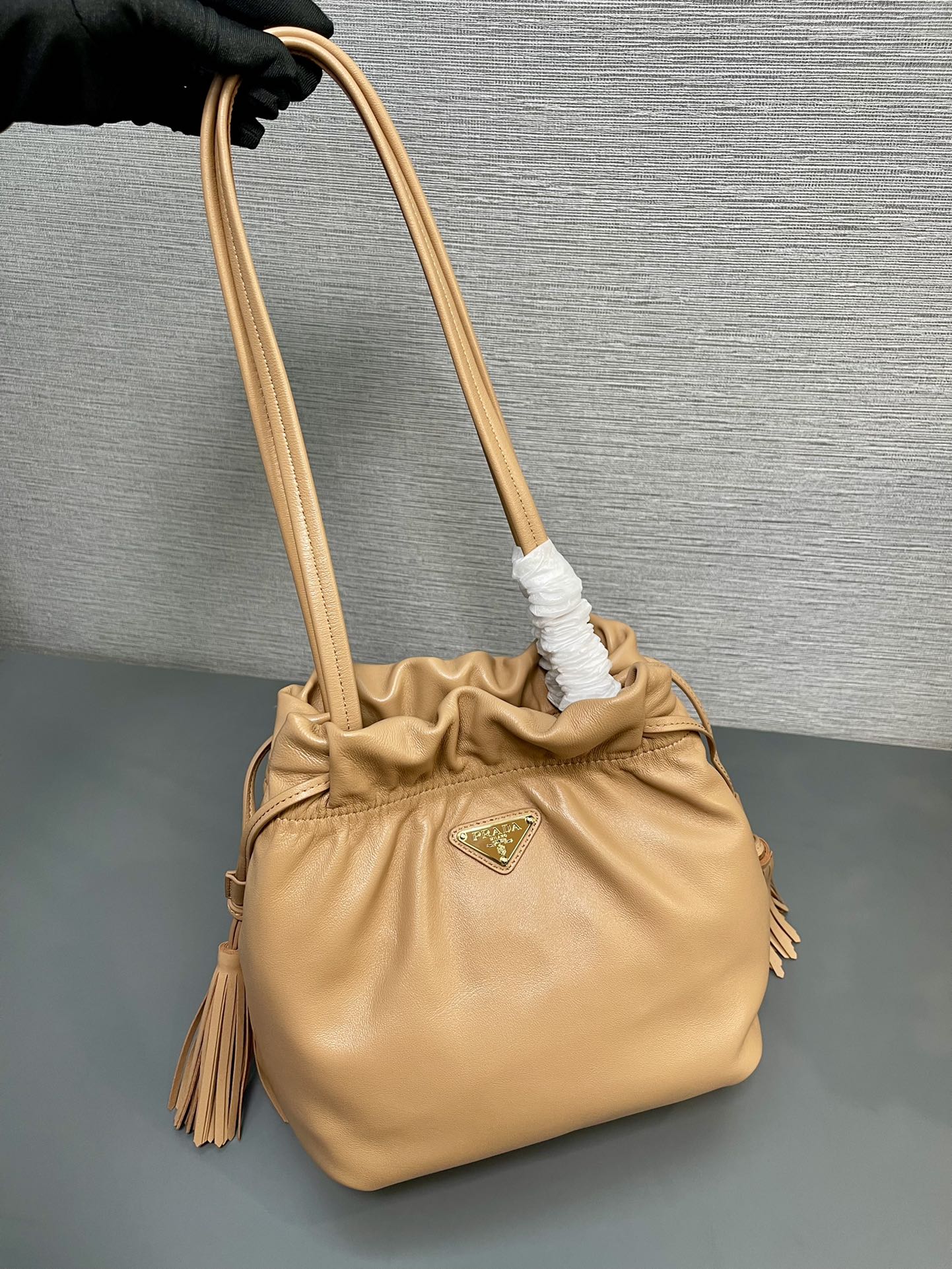 Prada Nappa Leather Shoulder Bag Tote Handbag Caramel 1BG541